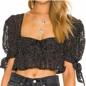 For Love And Lemons Leila Black And White Polka Dot Ruffled Crop Blouse in L